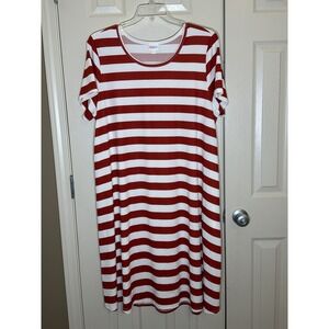 LuLaRoe Jessie T-Shirt Dress Womens 3XL Red White Striped EUC